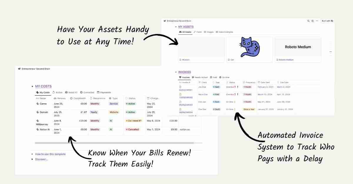 entrepreneur & freelancer second brain notion template