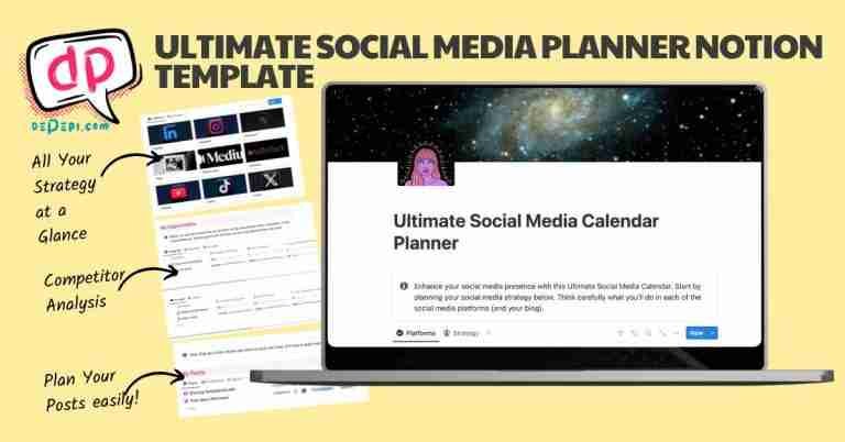 social media marketing, social media strategy, notion template, social media planner template